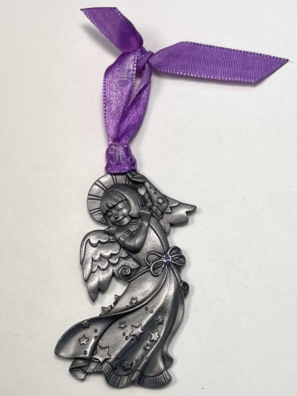 2007 GLORIA DUCHIN 2.75" Pewter Hope Angel CHRISTMAS ORNAMENT Purple USA EUC